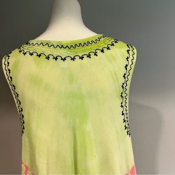 Embroidered scoop neck sleeveless tie dye knee length a-line swing dress - Picture 9 of 14